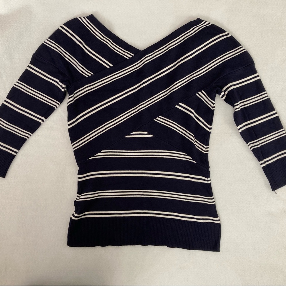 NY&Co Stripe V-Neck Crossover Sweater